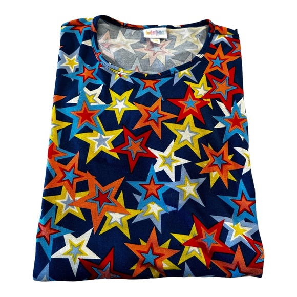 LuLaRoe Top Classic Drop Tail Short Sleeve Tee Size XXS Vibrant Colorful Stars - Picture 5 of 16
